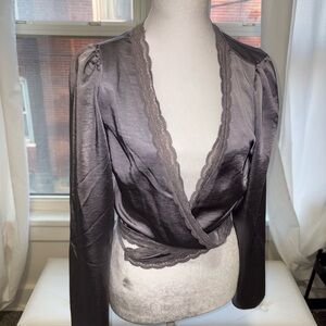 Forever 21 Lavender Satin Lace-Trim Wrap Top